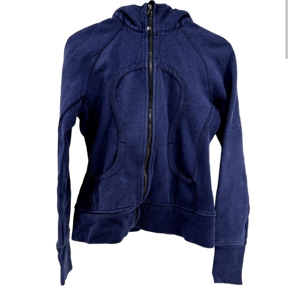 Lululemon Scuba Hoodie Heathered Emperor Blue Cotton Fleece Thumbholes 6 - Picture 2 of 5